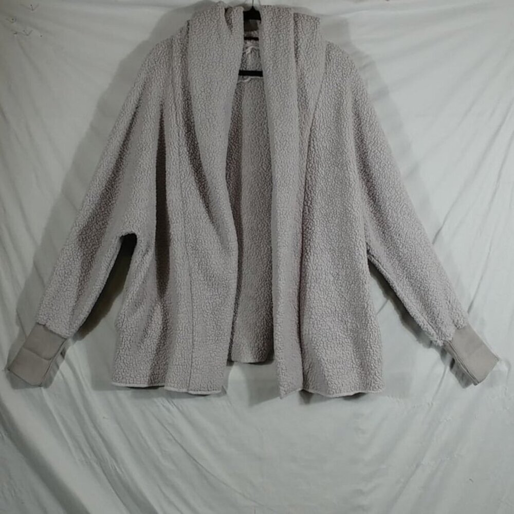 Fleece Hoodie Women's Grey Casual Open Collar Cardigan Sweater Plus Size 3XL